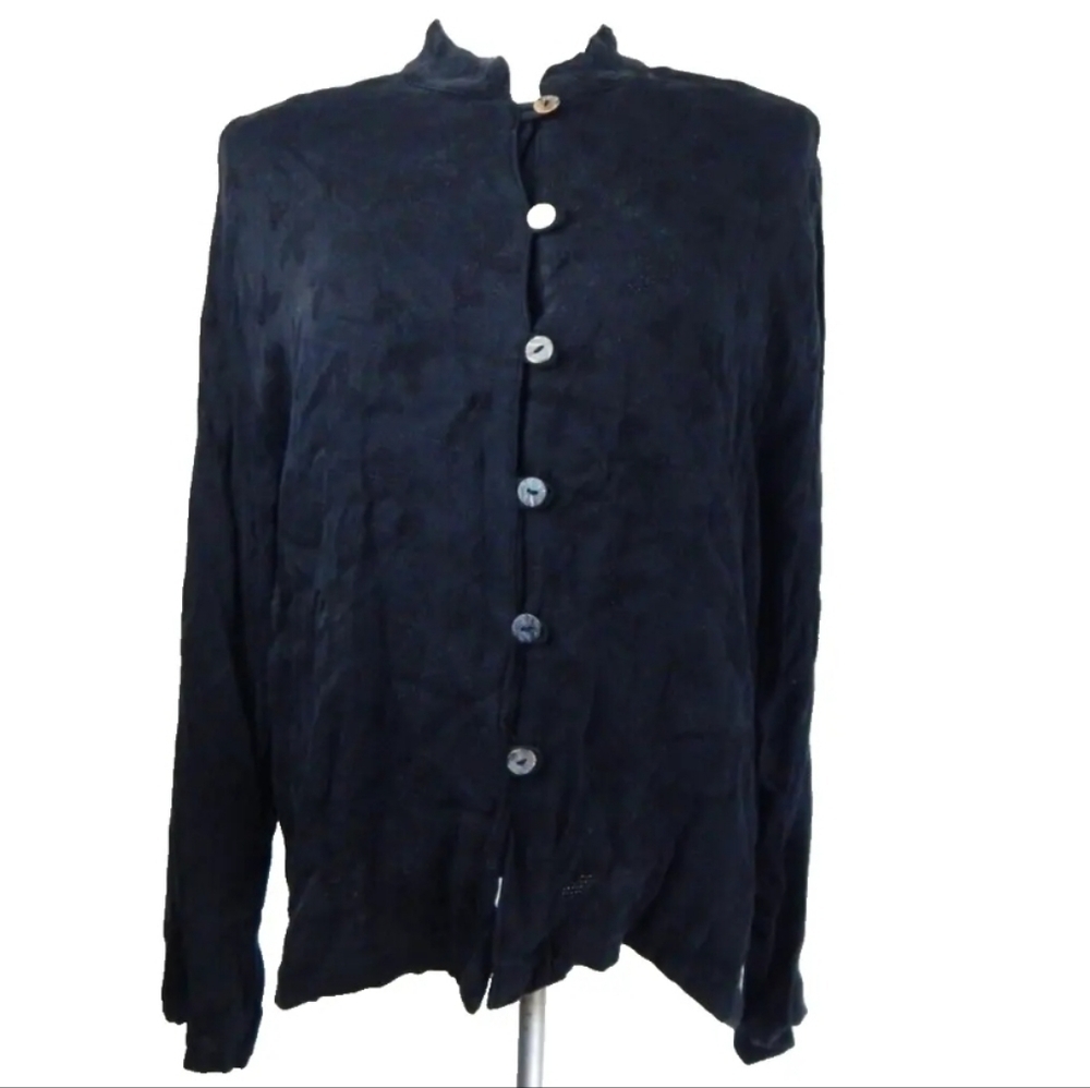 Bryn Walker Black Floral Stand Collar Top